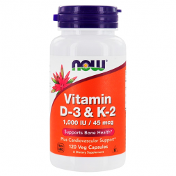 NOW Vitamin D-3 &amp; K-2 1000 IU/45mcg, 120 кап